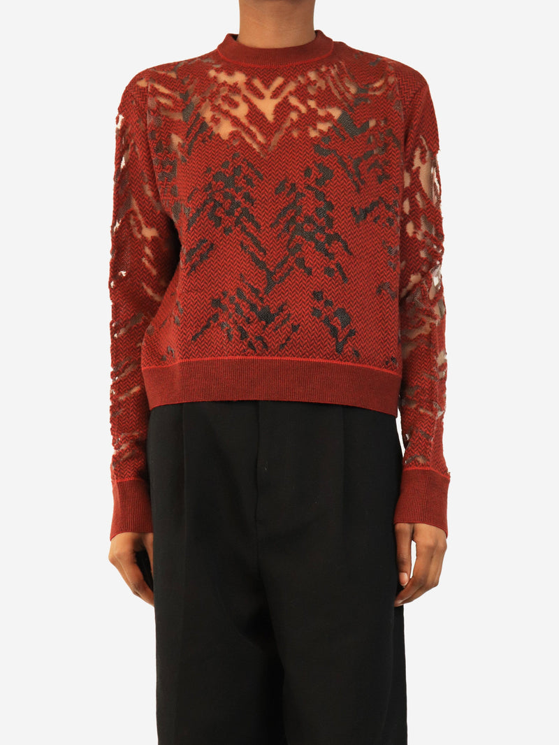 Red and black sheer jacquard cropped knit jumper - size S Knitwear Alexander Wang 