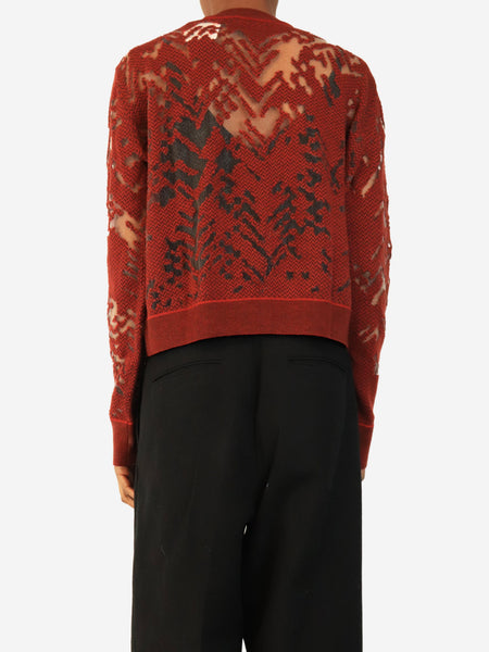 Red and black sheer jacquard cropped knit jumper - size S alternate image