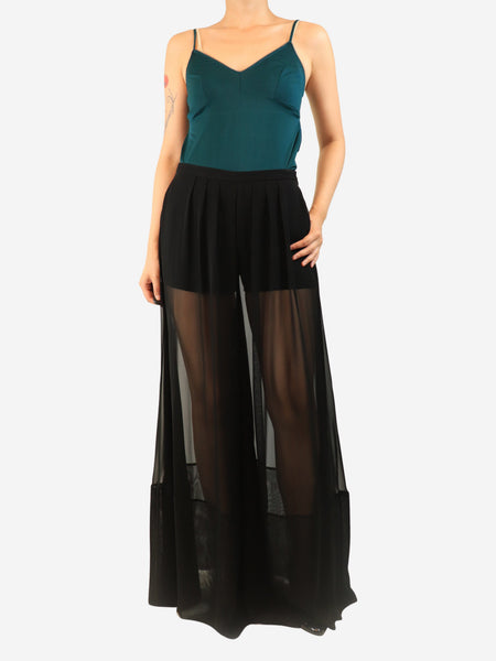 Black sheer wide-leg trousers - size UK 10 alternate image