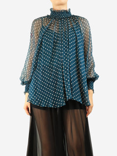 Teal high-neck polka dot blouse - size UK 10 Tops Zimmermann 