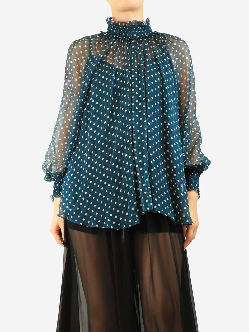 Teal high-neck polka dot blouse - size UK 10 Tops Zimmermann 
