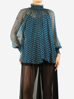 Teal high-neck polka dot blouse - size UK 10 Tops Zimmermann 