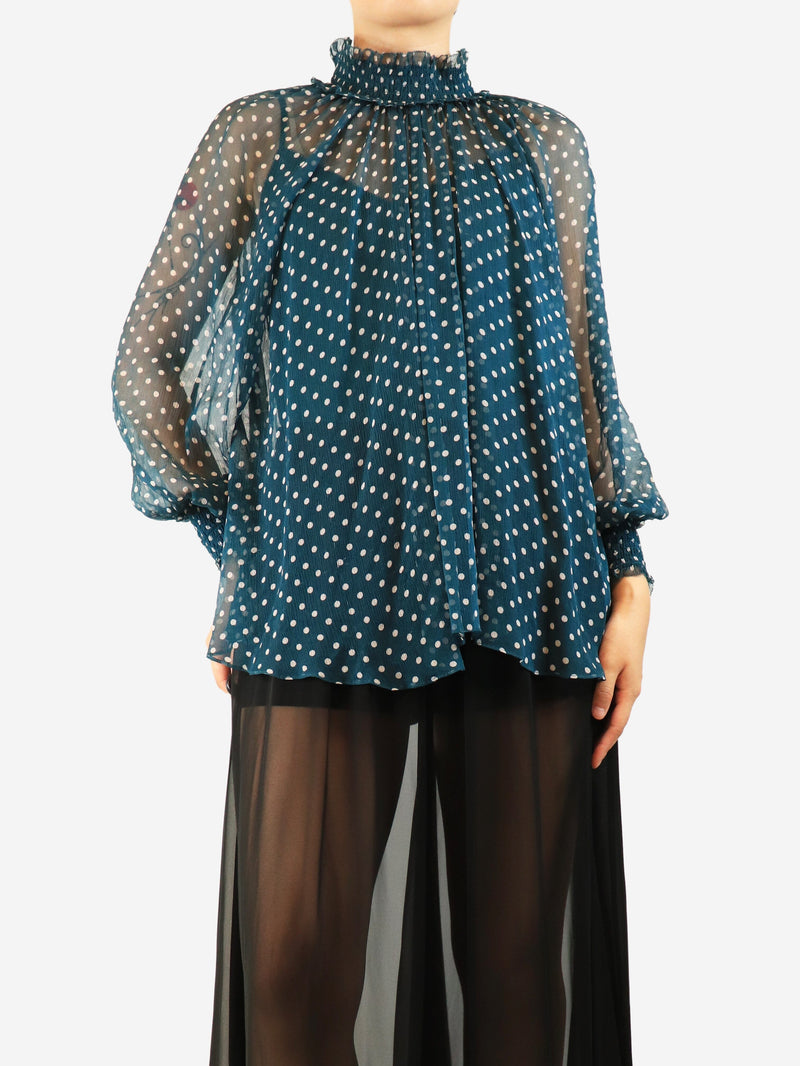 Teal high-neck polka dot blouse - size UK 10 Tops Zimmermann 