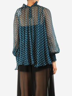 Teal high-neck polka dot blouse - size UK 10 Tops Zimmermann 