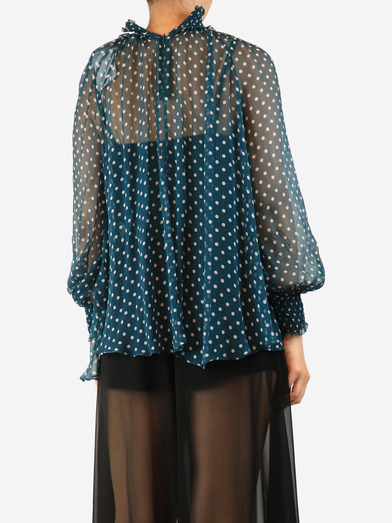Teal high-neck polka dot blouse - size UK 10 Tops Zimmermann 