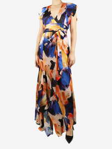 Galvan Multi printed V-neckline ruffle maxi dress - size UK 12