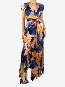 Galvan Multi printed V-neckline ruffle maxi dress - size UK 12