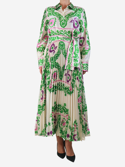 Green and ecru pleated maxi dress - size M Dresses CH Carolina Herrera 