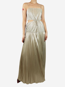 Jonathan Simkhai Neutral sparkly pleated maxi dress - size UK 12