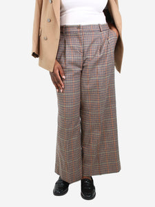 Kiltie Brown houndstooth wool-blend trousers - size UK 14