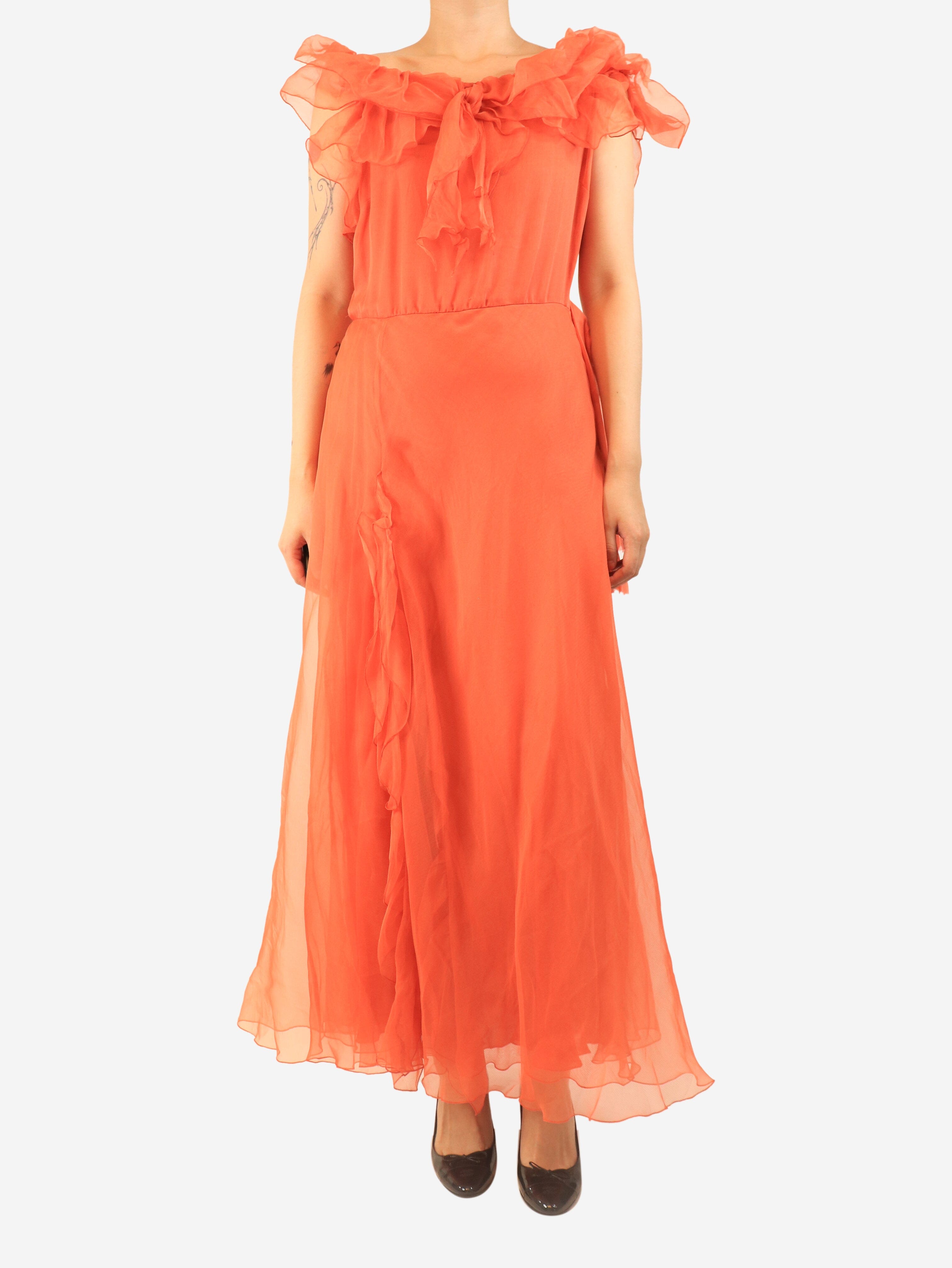 Orange ruffled chiffon maxi dress - size UK 12 Dresses Ralph Lauren 