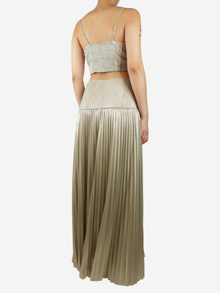 Neutral sparkly pleated maxi dress - size UK 12 alternate image