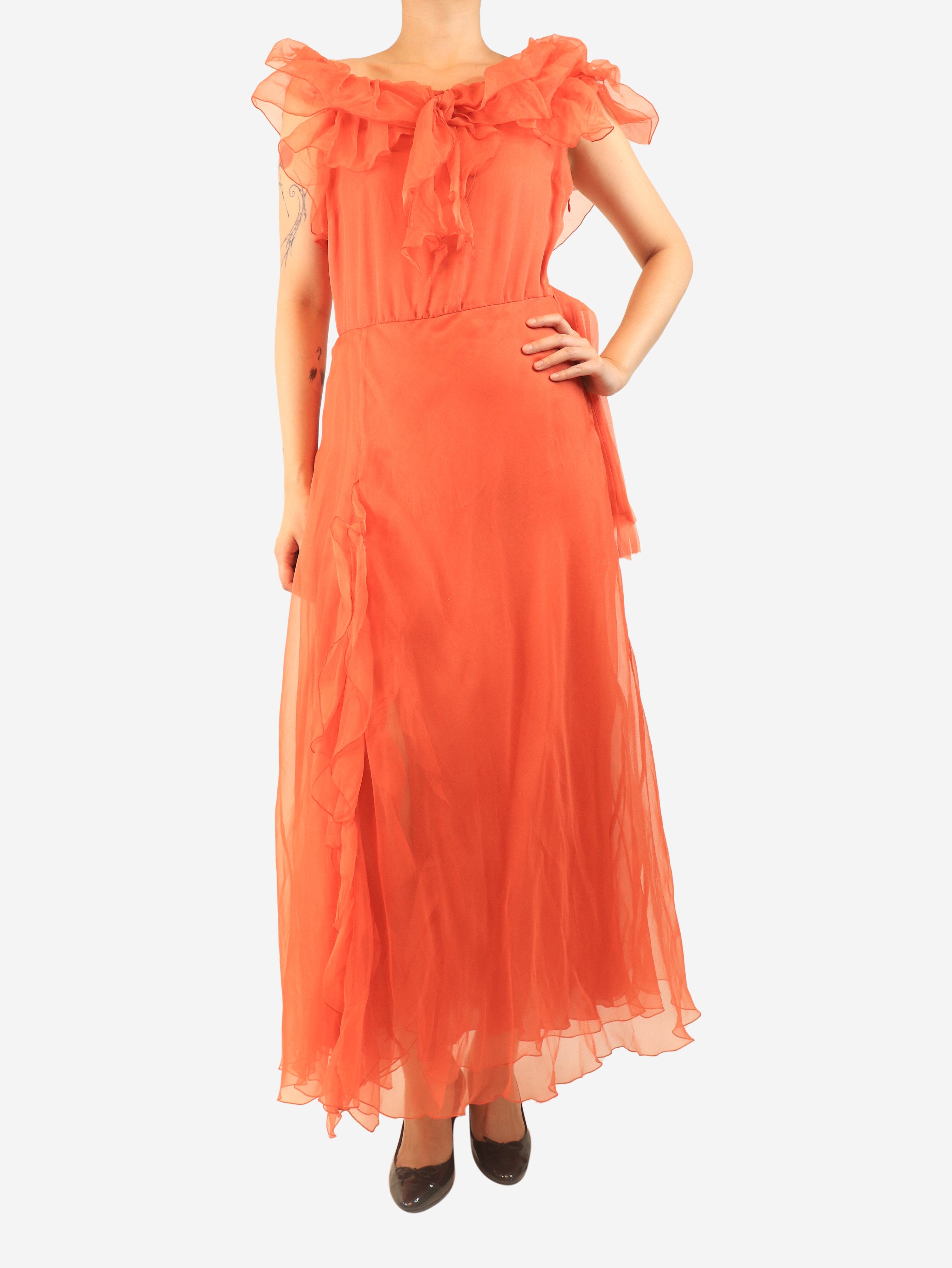 Orange ruffled chiffon maxi dress - size UK 12 Dresses Ralph Lauren 