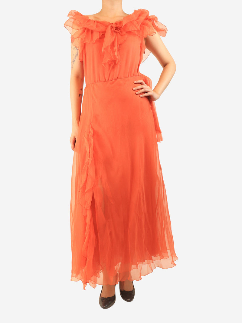 Orange ruffled chiffon maxi dress - size UK 12 Dresses Ralph Lauren 