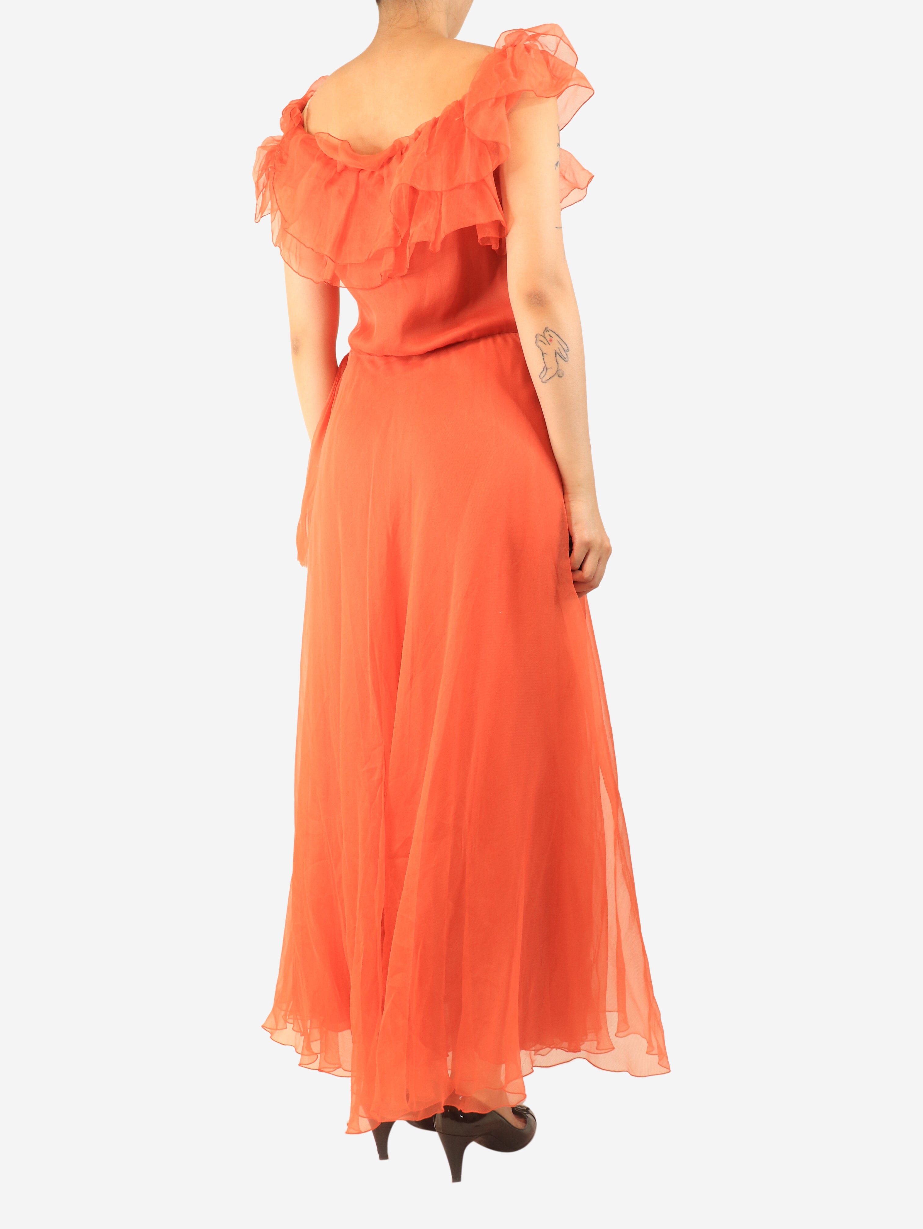 Orange ruffled chiffon maxi dress - size UK 12 Dresses Ralph Lauren 