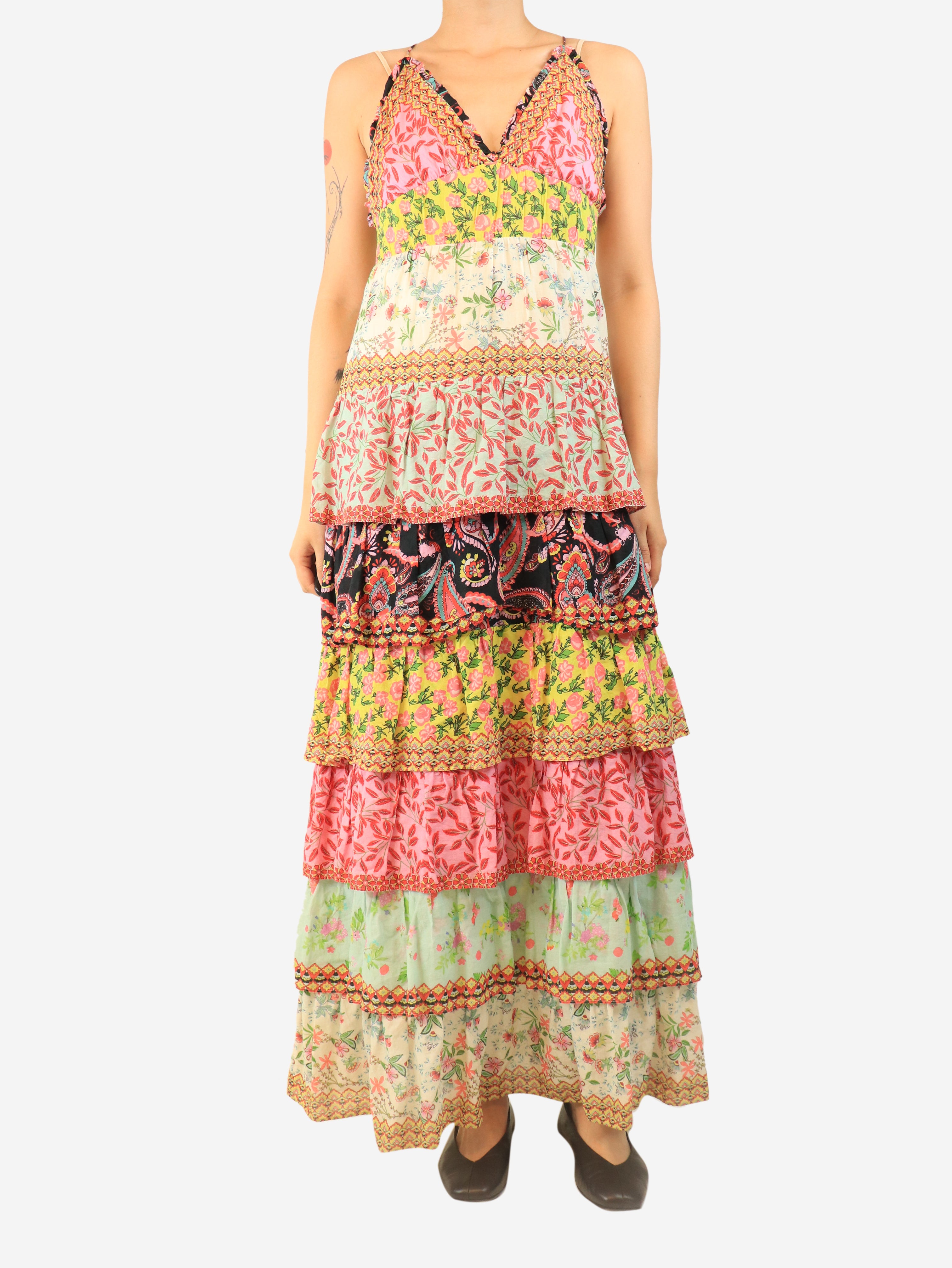 Multicolour floral-print tiered sundress - size S