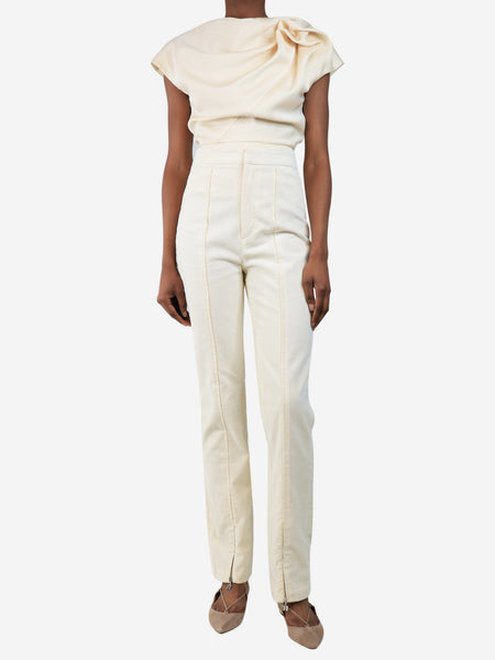 Cream straight-leg corduroy trousers - size UK 6 alternate image
