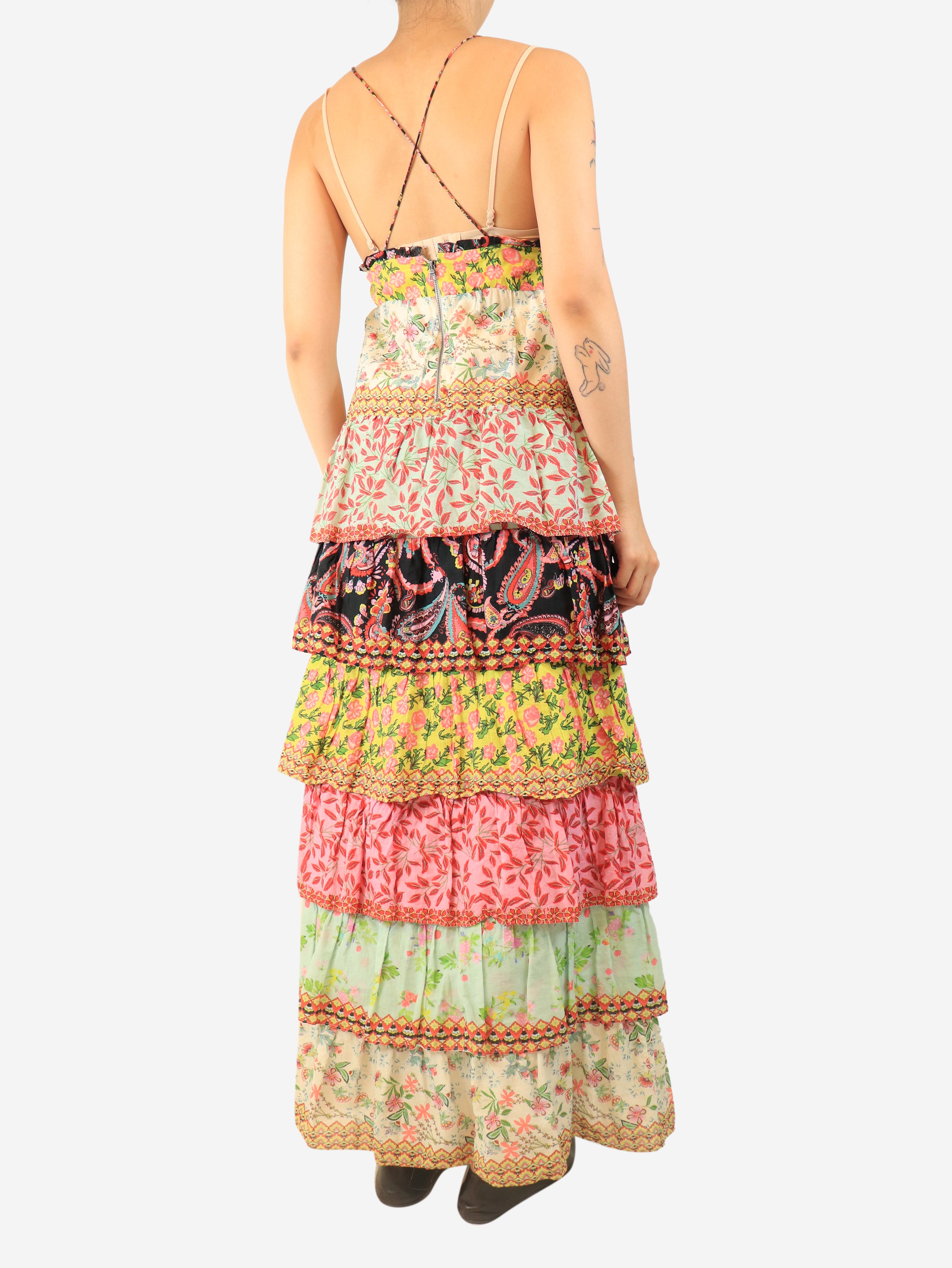 Multicolour floral-print tiered sundress - size S