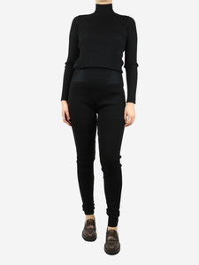 Givenchy Black high-rise ribbed fold-over leggings - size UK 10