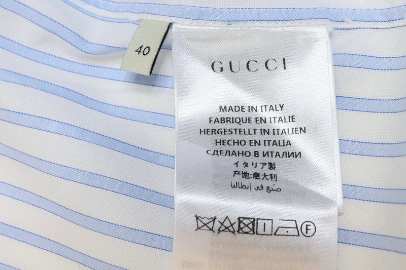 Blue and white striped embroidered collar shirt - size UK 8 Tops Gucci 