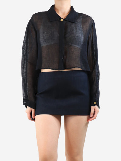 Black sheer cropped linen shirt - size L Tops Le Kasha 