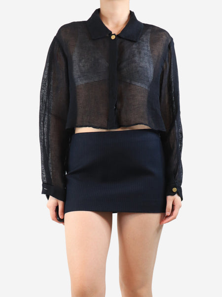 Black sheer cropped linen shirt - size L product image