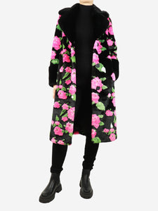 Stand Studio Black faux fur floral coat - size UK 10