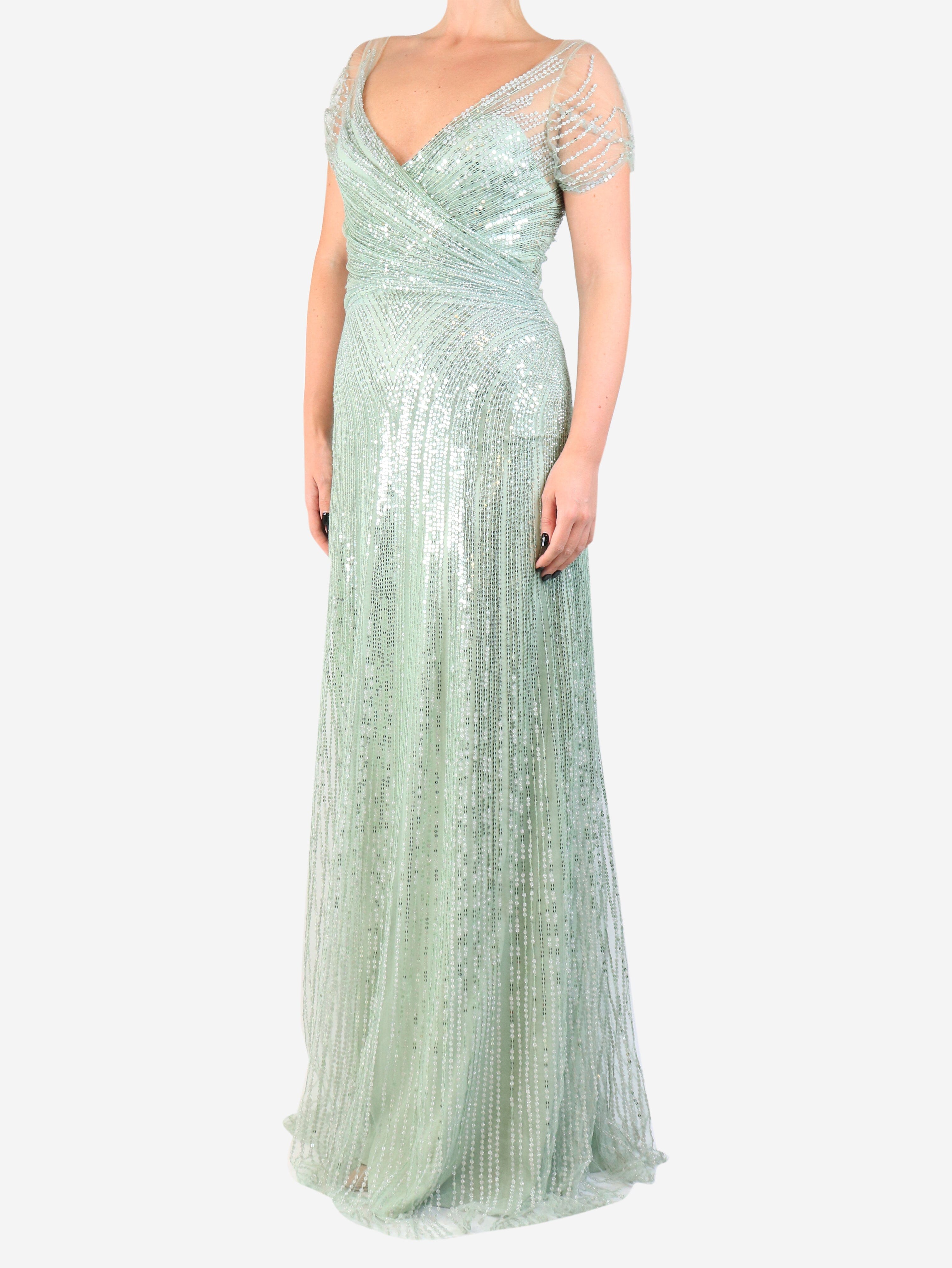 Light green sequin maxi dress - size UK 10 Dresses Jenny Packham 