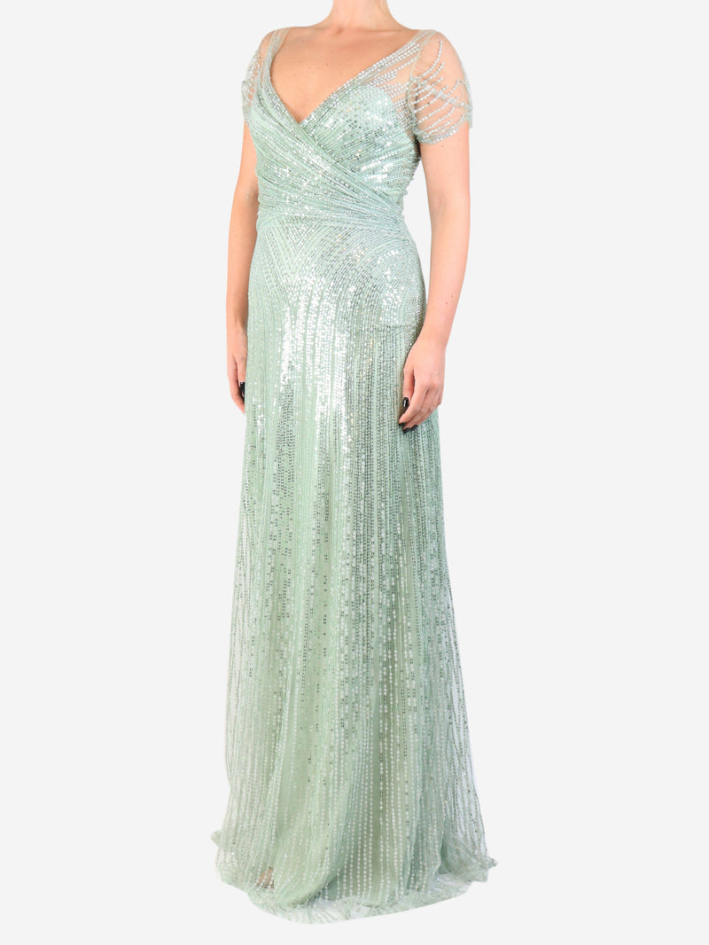 Light green sequin maxi dress - size UK 10 Dresses Jenny Packham 