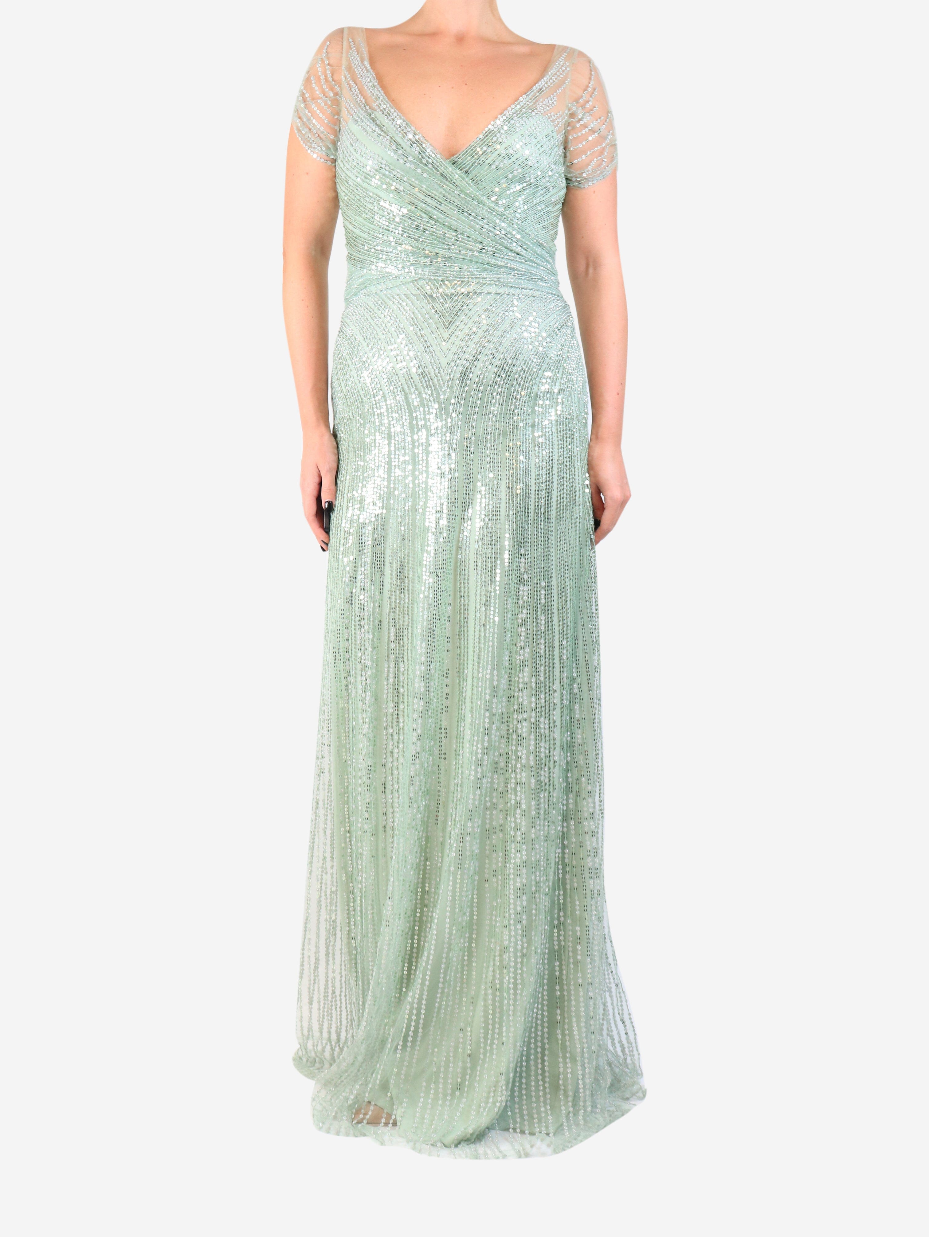Light green sequin maxi dress - size UK 10 Dresses Jenny Packham 