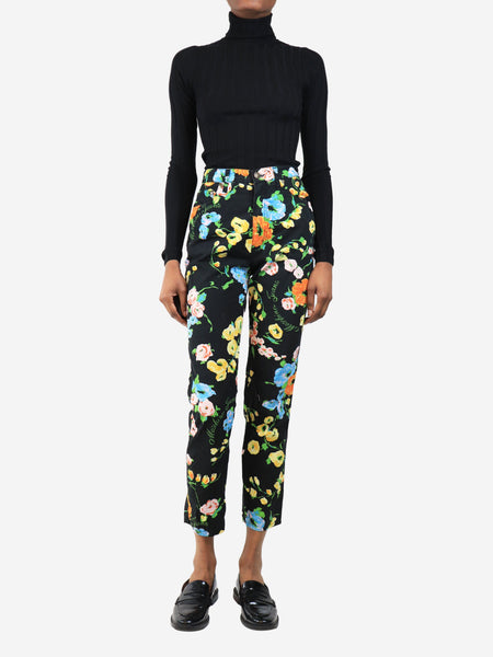 Black vintage floral printed trousers - size UK 8 alternate image