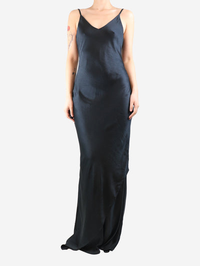 Black satin maxi slip dress - size UK 12