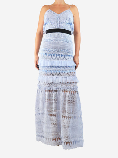 Baby blue lace embroidered midi dress - size UK 10 Dresses Self Portrait 