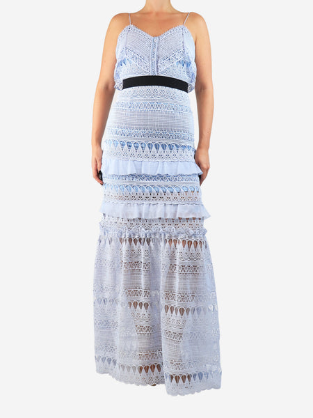 Baby blue lace embroidered midi dress - size UK 10 product image
