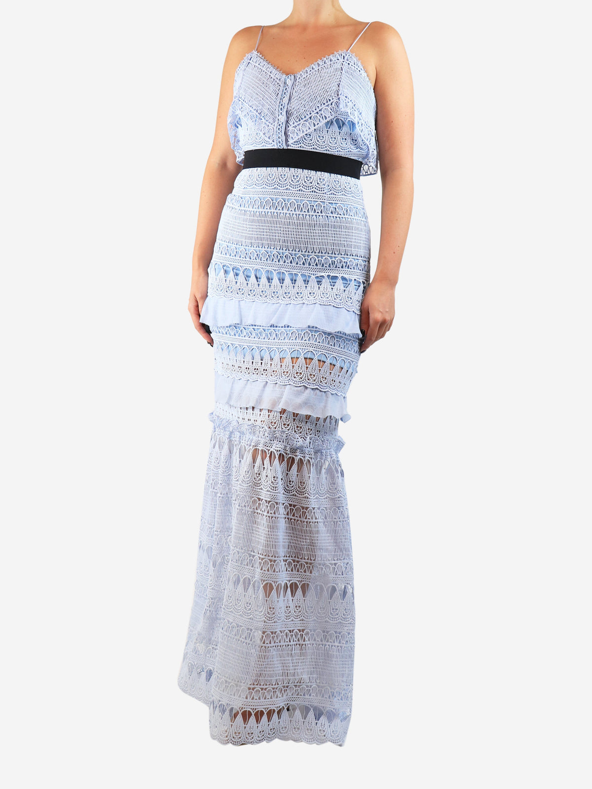 Baby blue lace embroidered midi dress - size UK 10 Dresses Self Portrait 