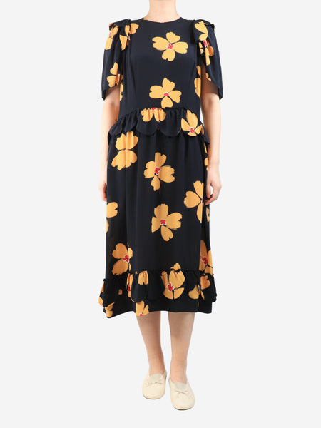 Black silk floral dress - size UK 14 product image