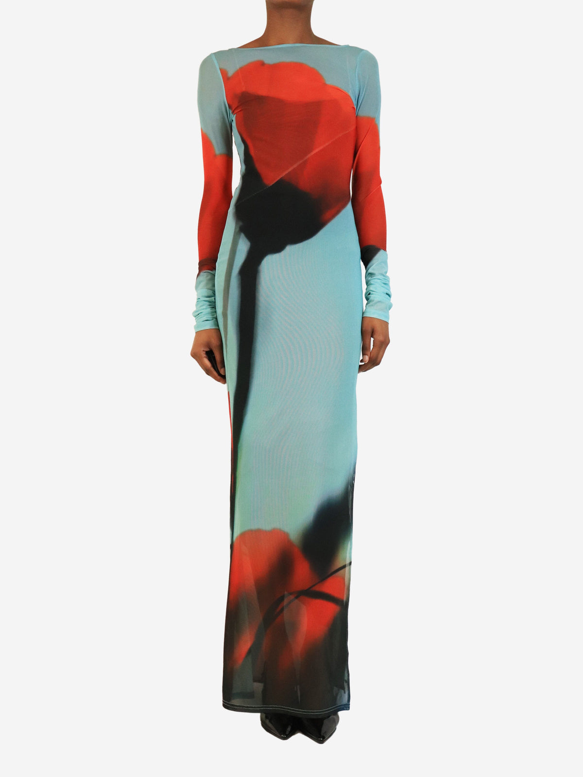 Blue tulip print mesh Santino maxi dress - size S Dresses Rat & Boa 