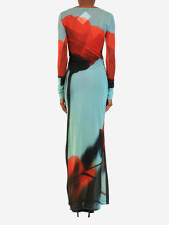 Blue tulip print mesh Santino maxi dress - size S Dresses Rat & Boa 