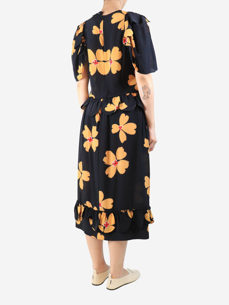 Black silk floral dress - size UK 14 alternate image