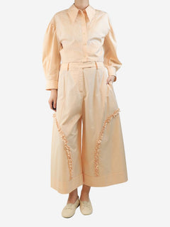 Peach sculpted wide-leg trousers - size UK 12