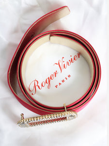 Roger Vivier Pink satin bejewelled-buckle belt
