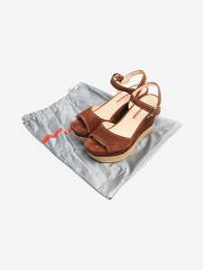 Prada Brown suede espadrille wedge sandals - size EU 37