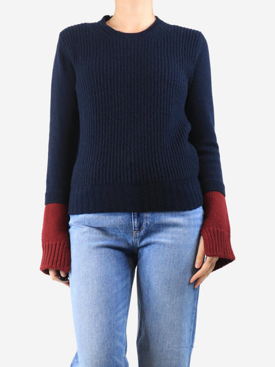 Navy and maroon ribbed cashmere colourblock jumper - size M Knitwear Celine 