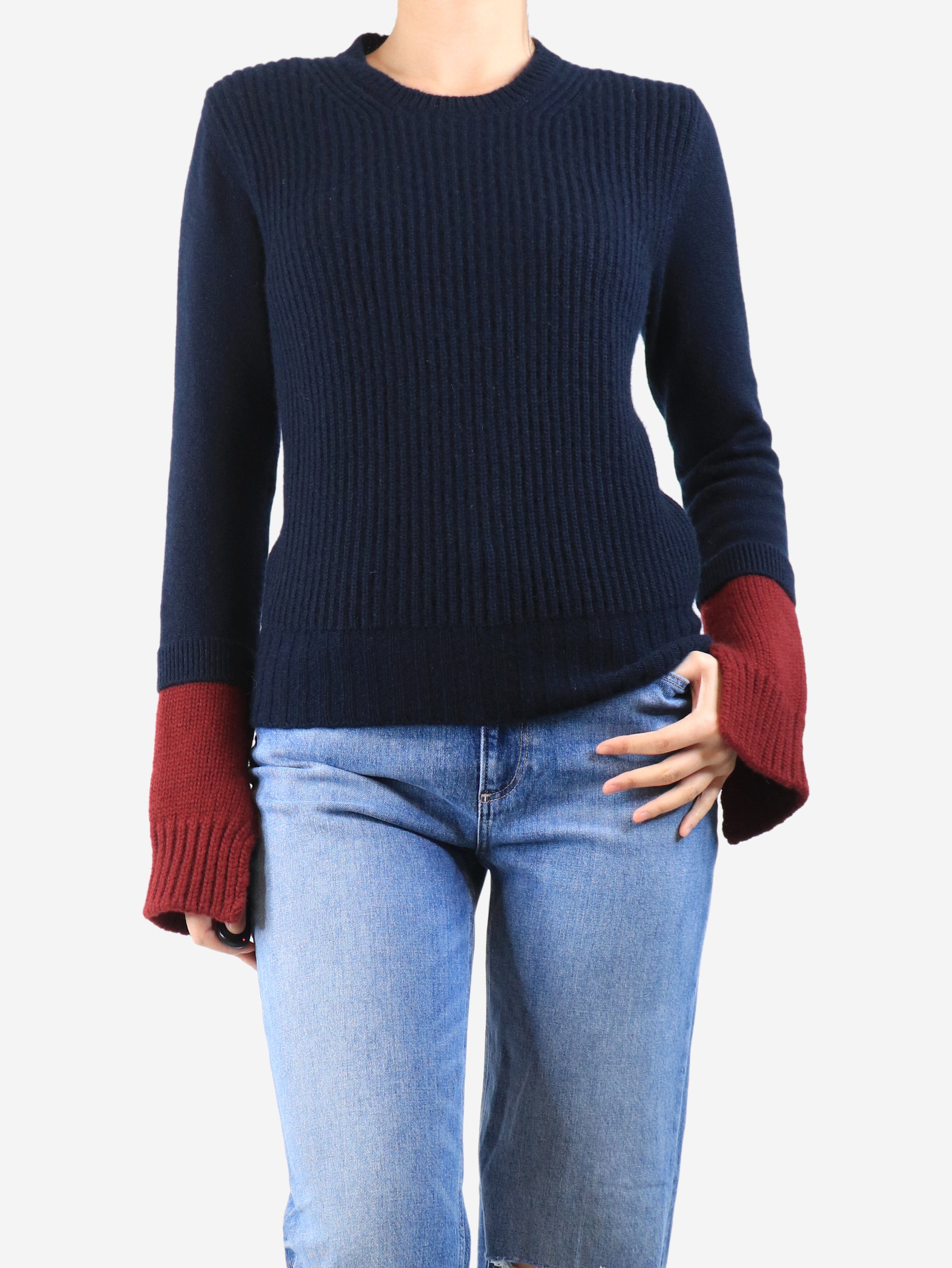 Navy and maroon ribbed cashmere colourblock jumper - size M Knitwear Celine 