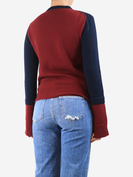 Navy and maroon ribbed cashmere colourblock jumper - size M alternate image