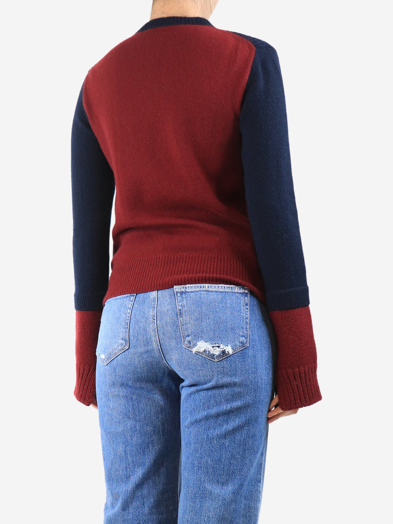 Navy and maroon ribbed cashmere colourblock jumper - size M Knitwear Celine 