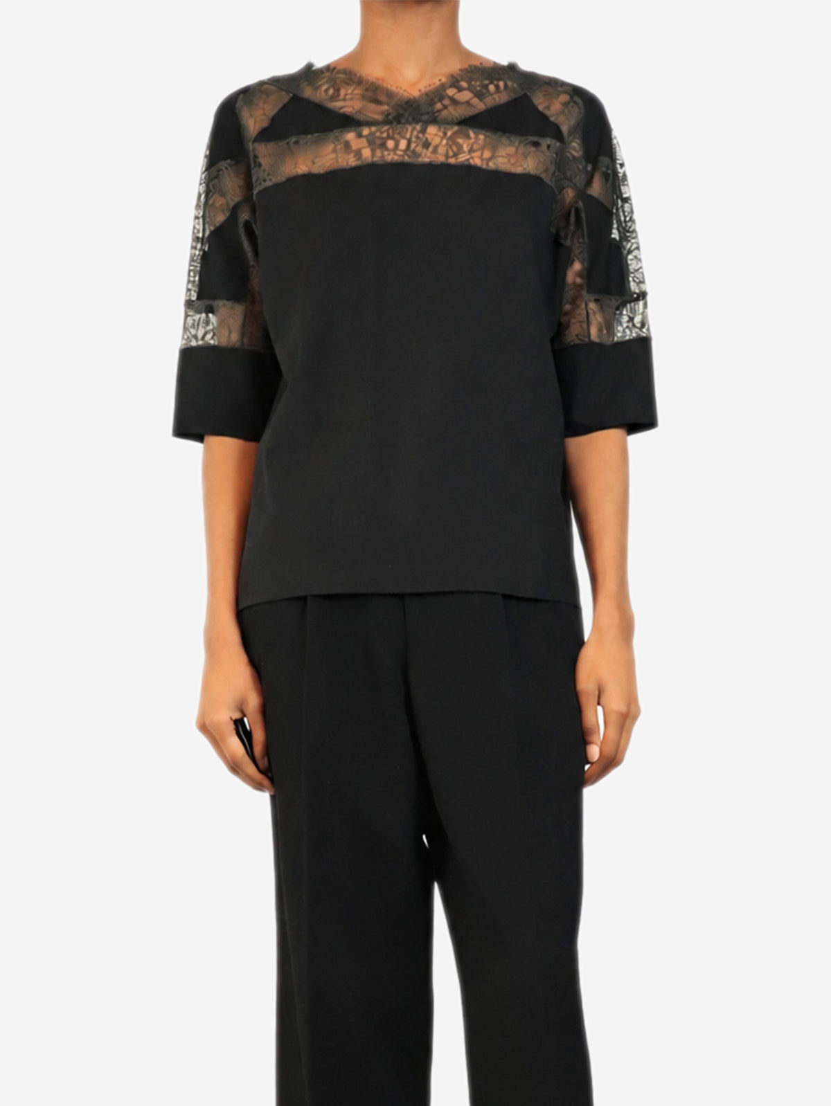 Black short-sleeved lace top - size UK 6 Tops Hermes 