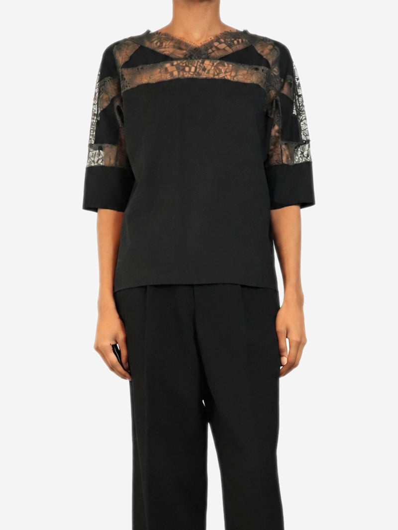 Black short-sleeved lace top - size UK 6 Tops Hermes 