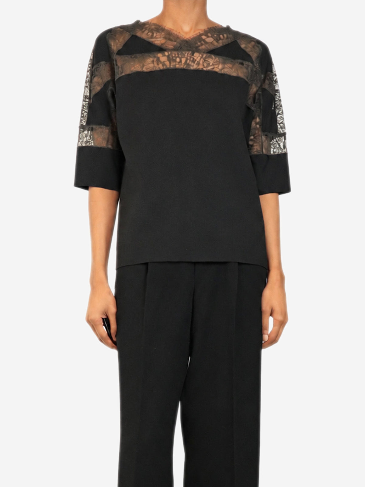 Black short-sleeved lace top - size UK 6 Tops Hermes 