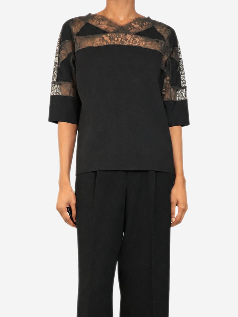 Black short-sleeved lace top - size UK 6 Tops Hermes 